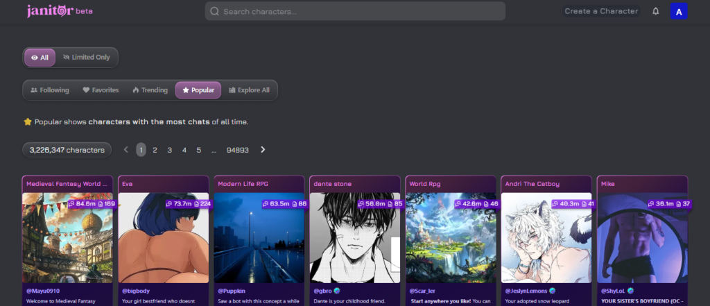 Janitor AI homepage 2026