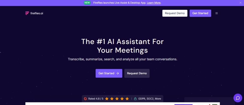 Fireflies.ai dashboard showing meeting transcripts and AI summaries